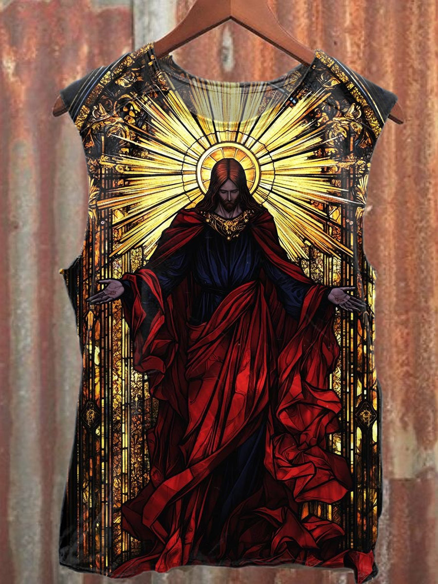 Vintage Jesus King Graffiti Art Print Casual Tank Top