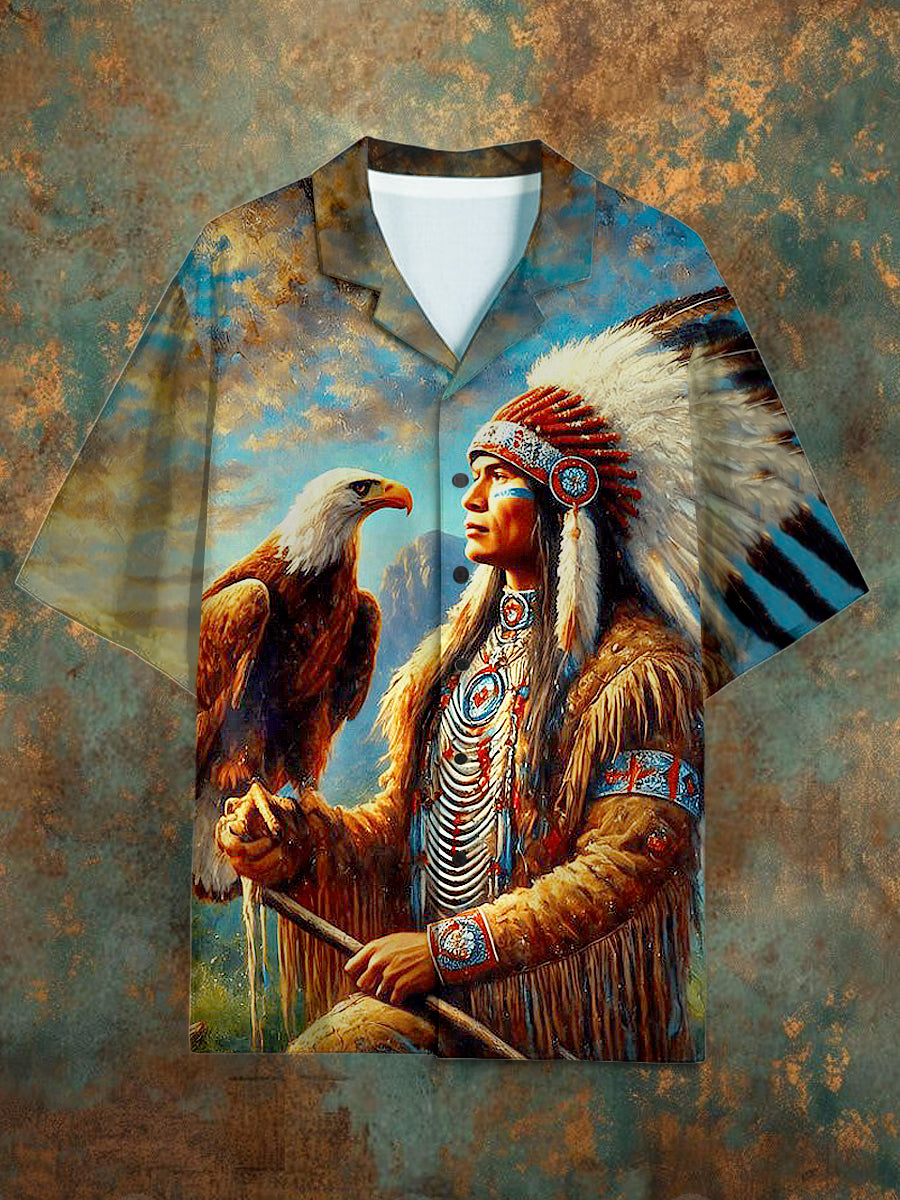 Men's Vintage Religious Print Short Sleeve Shirt