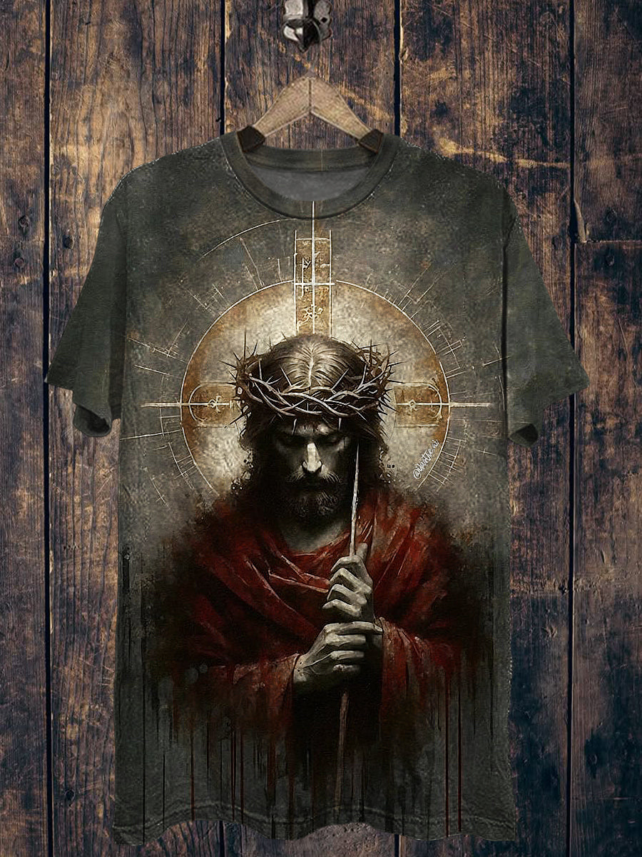 Religious Printed Vintage Fashion Loose Short Sleeve T-Shirt