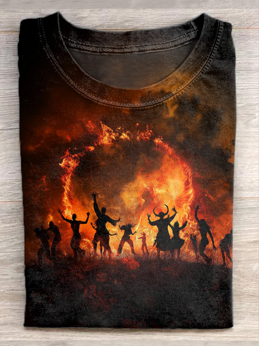 Retro Bonfire Party Art Print Casual T-Shirt