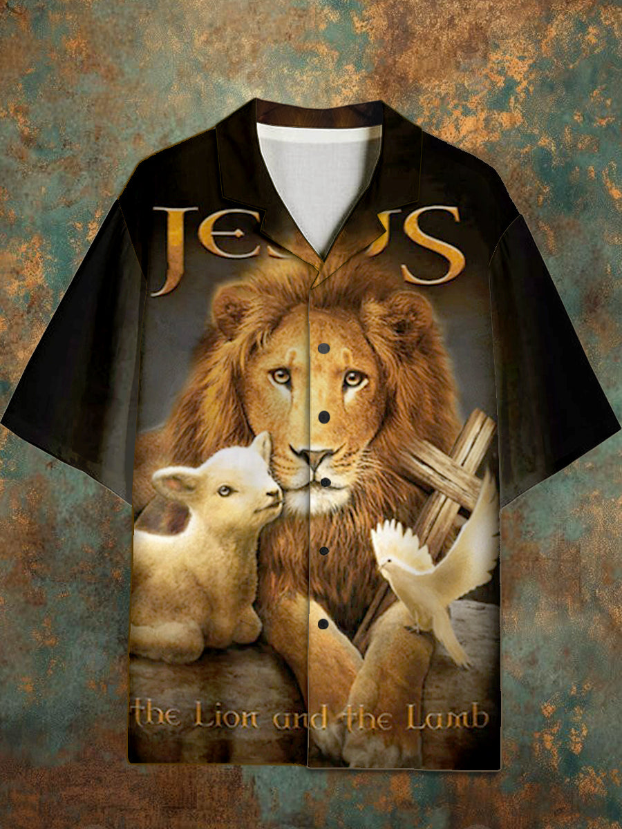 Men's Vintage Religion Pattern Short Sleeve Shirt