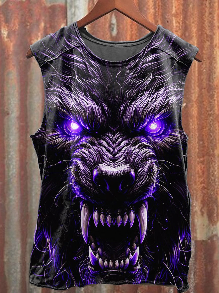 Men's Casual Wolf Printed Tank Top