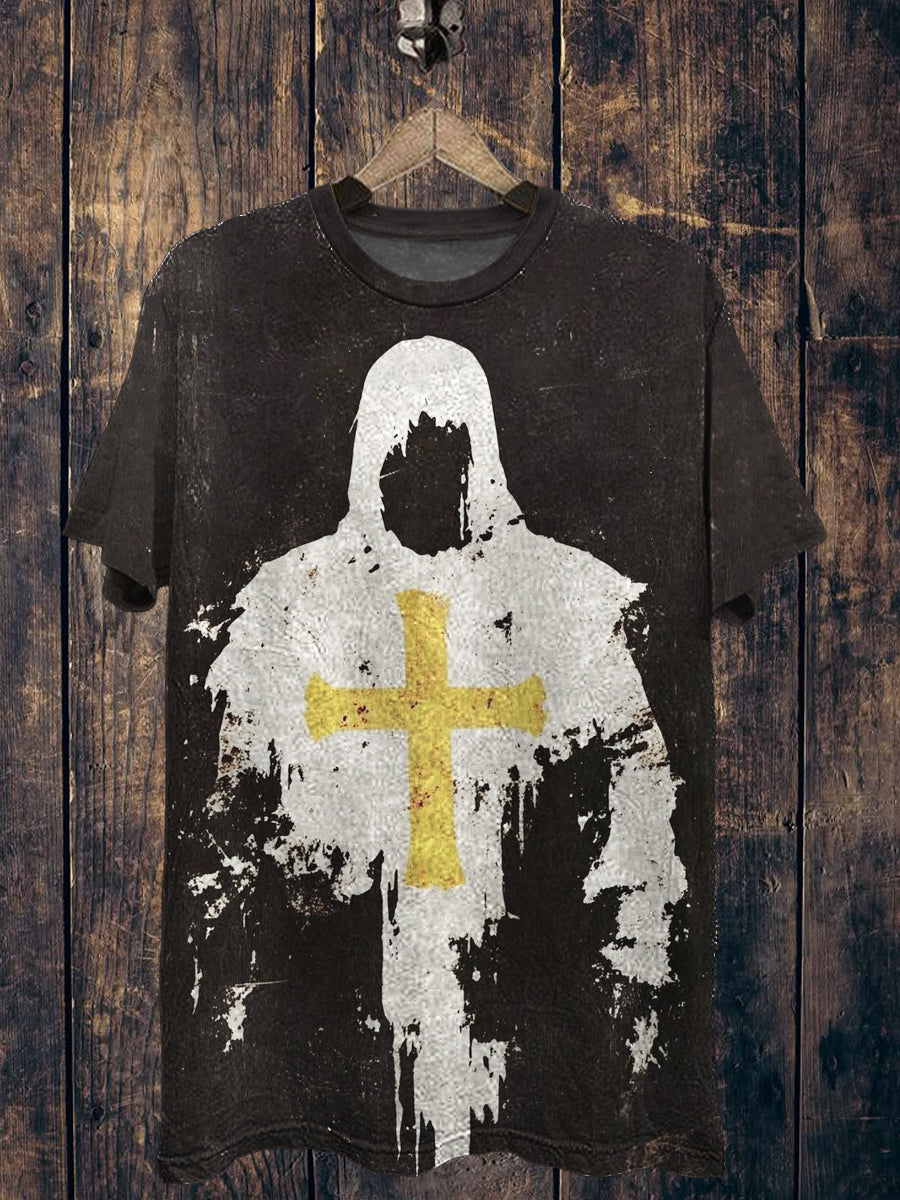 Cross Printed Vintage Fashion Loose Short Sleeve T-Shirt