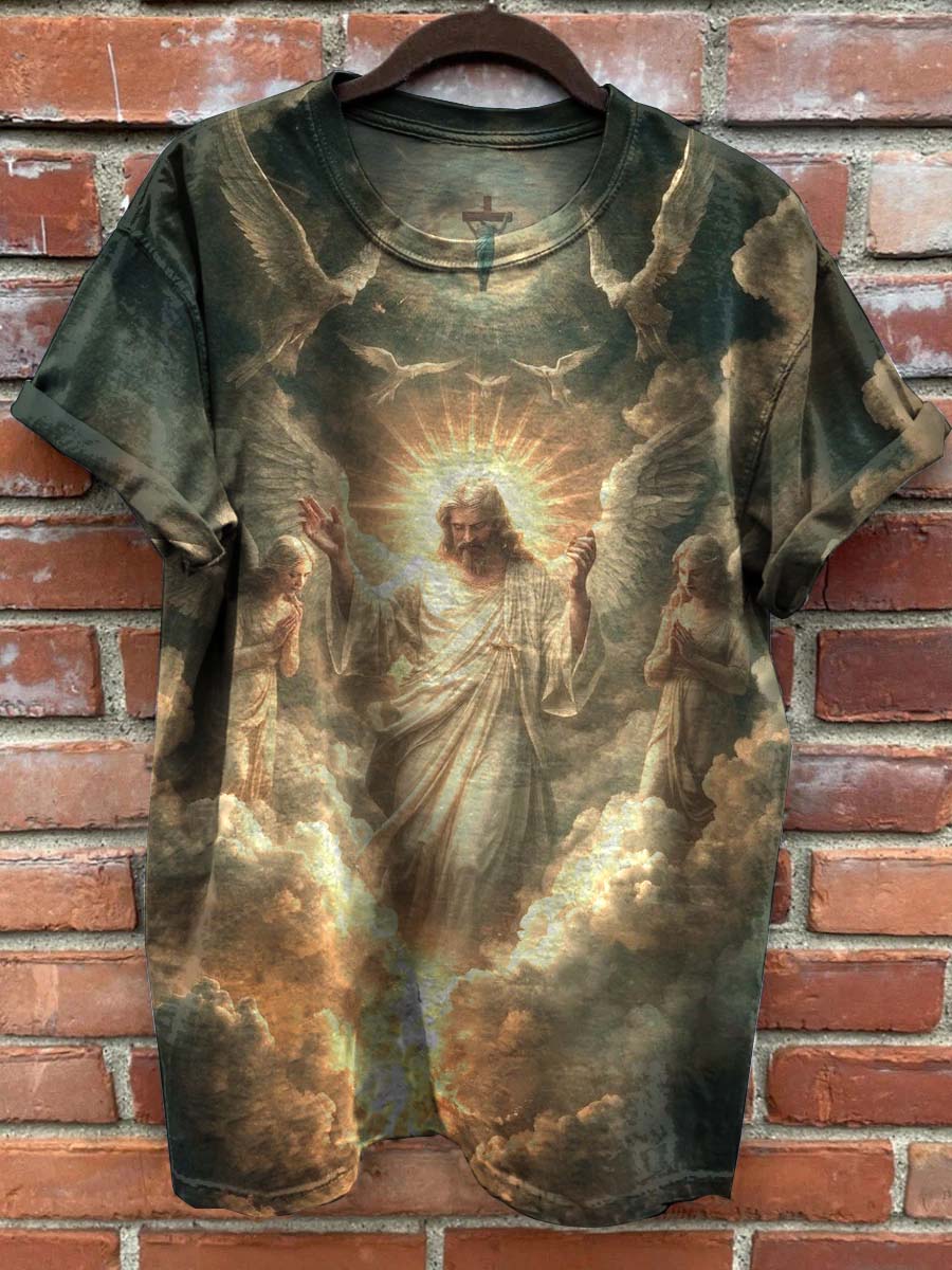 Retro Fashion Jesus Art Print Casual Short Sleeves