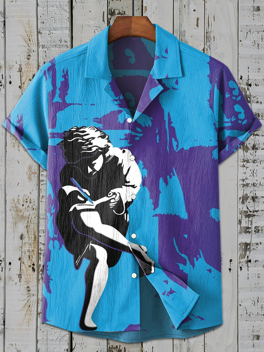 Retro Fashion Graffiti Print Casual Short Sleeve Shirt