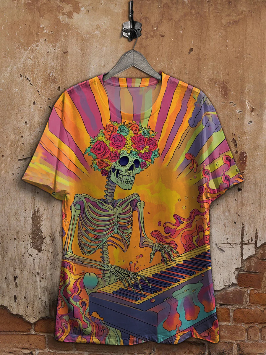Retro Fashion Skull Art Print Casual T-shirt