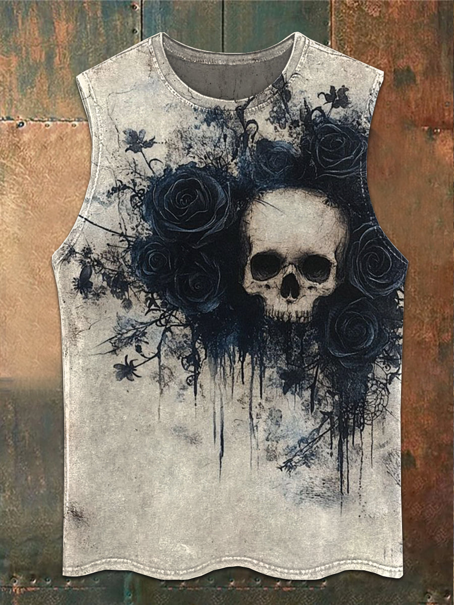 Retro Gothic Skull Illustration Art Print Casual Tank Top