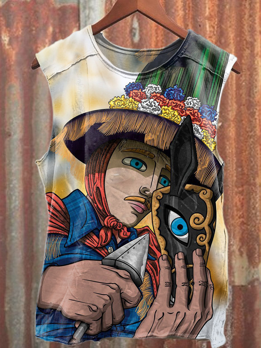 Retro Graffiti Art Print Casual Tank Top