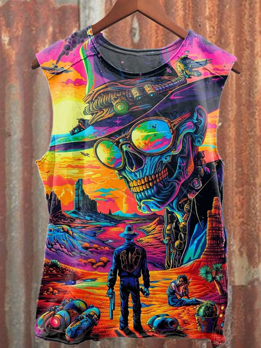 Retro Tech Era Art Print Casual Cotton Tank Top