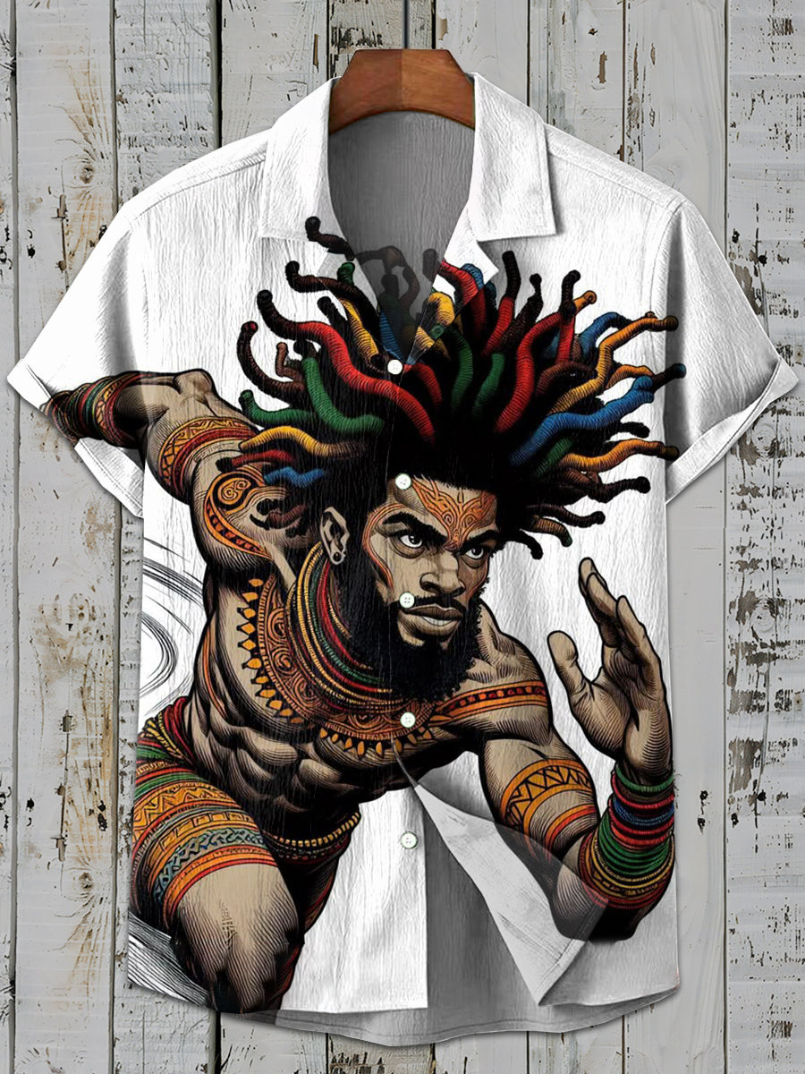 Vintage Tribal Warrior Art Print Casual Shirt