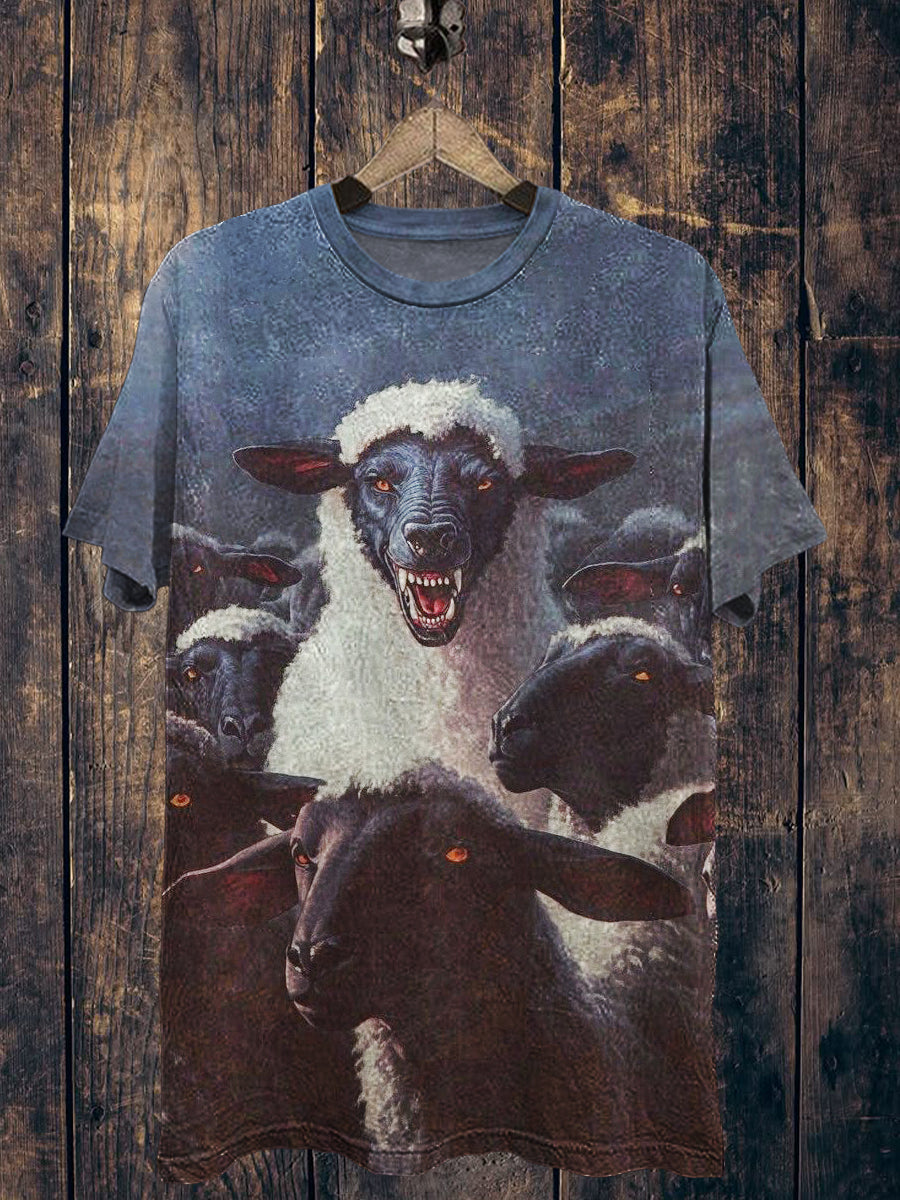 Wolf Printed Vintage Fashion Loose Short Sleeve T-Shirt