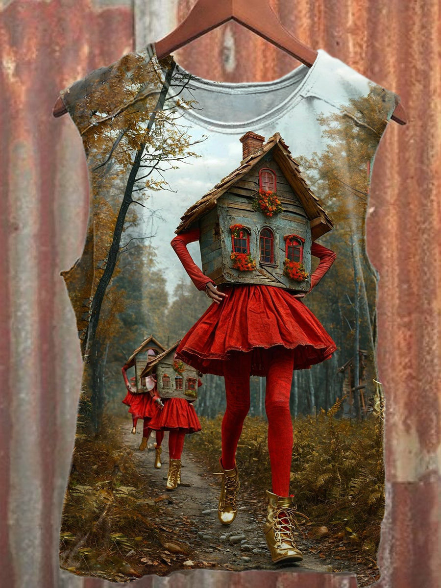 Retro Fashion Circus Art Print Casual Cotton Tank Top