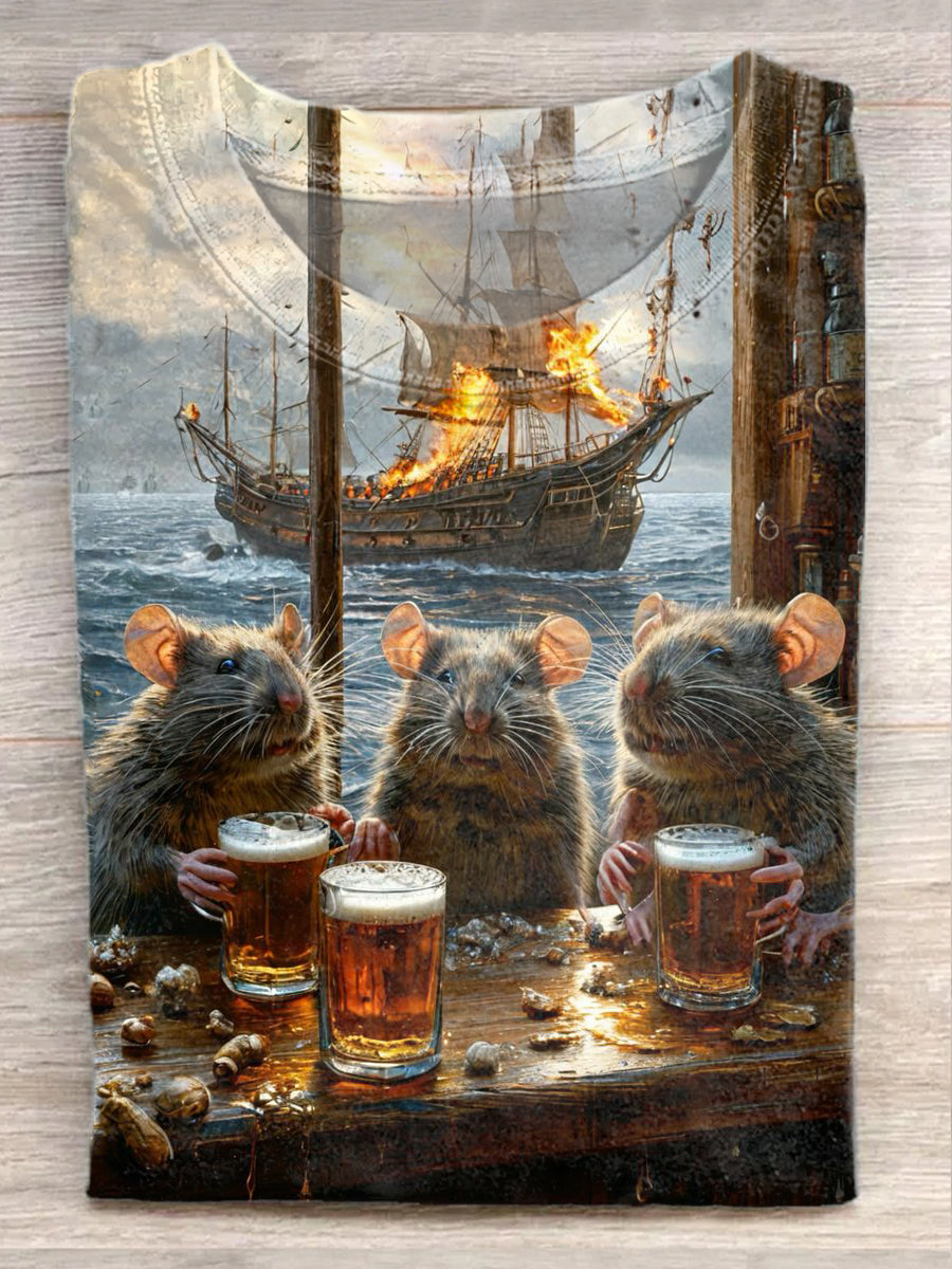 Cute Mouse Illustration Art Print Casual T-shirt