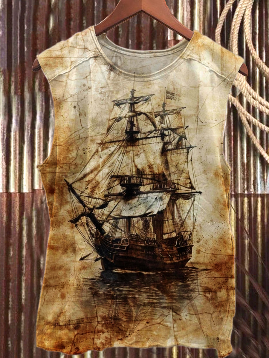 Vintage Nautical Graffiti Art Print Casual Tank Top