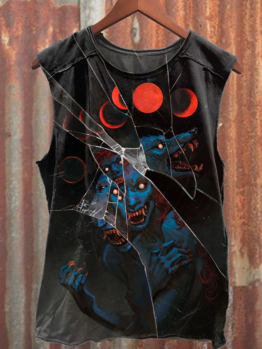 Vintage Wolf Graffiti Illustration Art Print Casual Tank Top