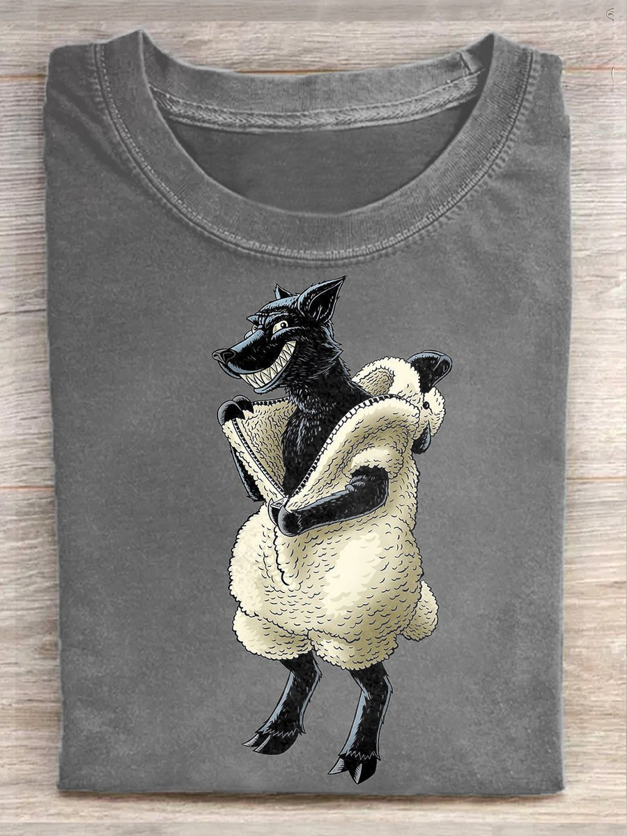 Funny Wolf Art Print Casual Cotton T-Shirt