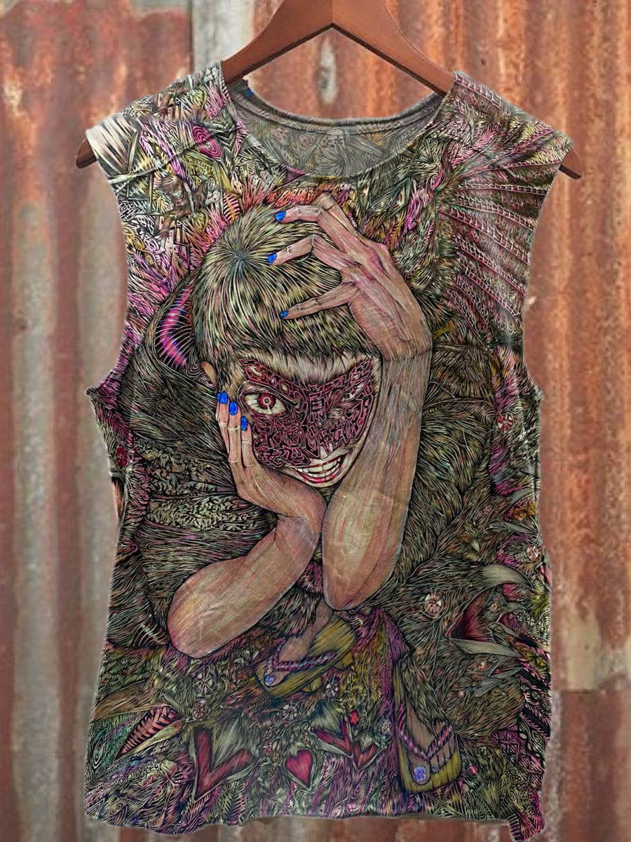 Vintage Graffiti Art Print Cotton Tank Top