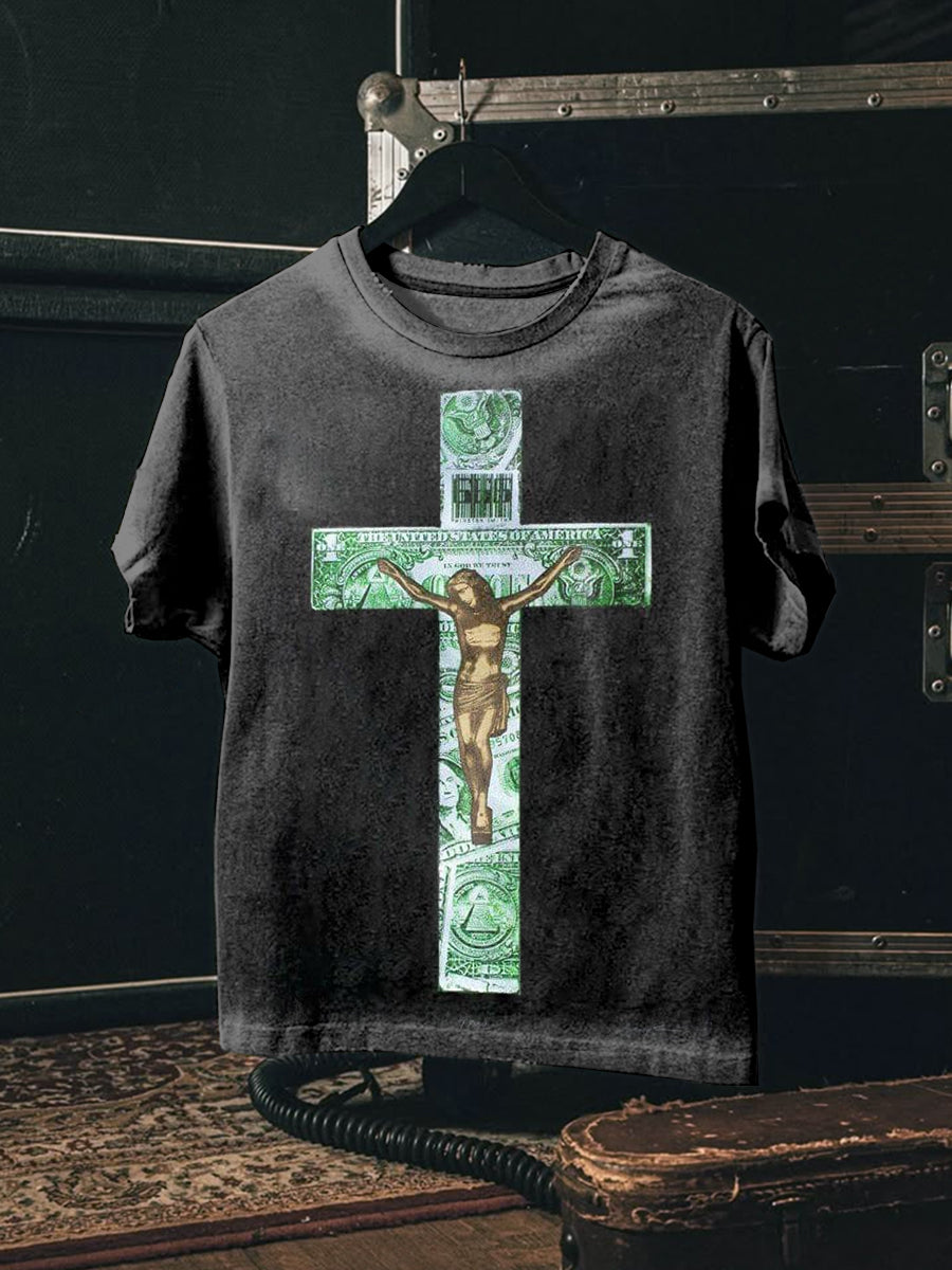 Vintage Jesus Cross Graffiti Art Print Casual Cotton T-shirt