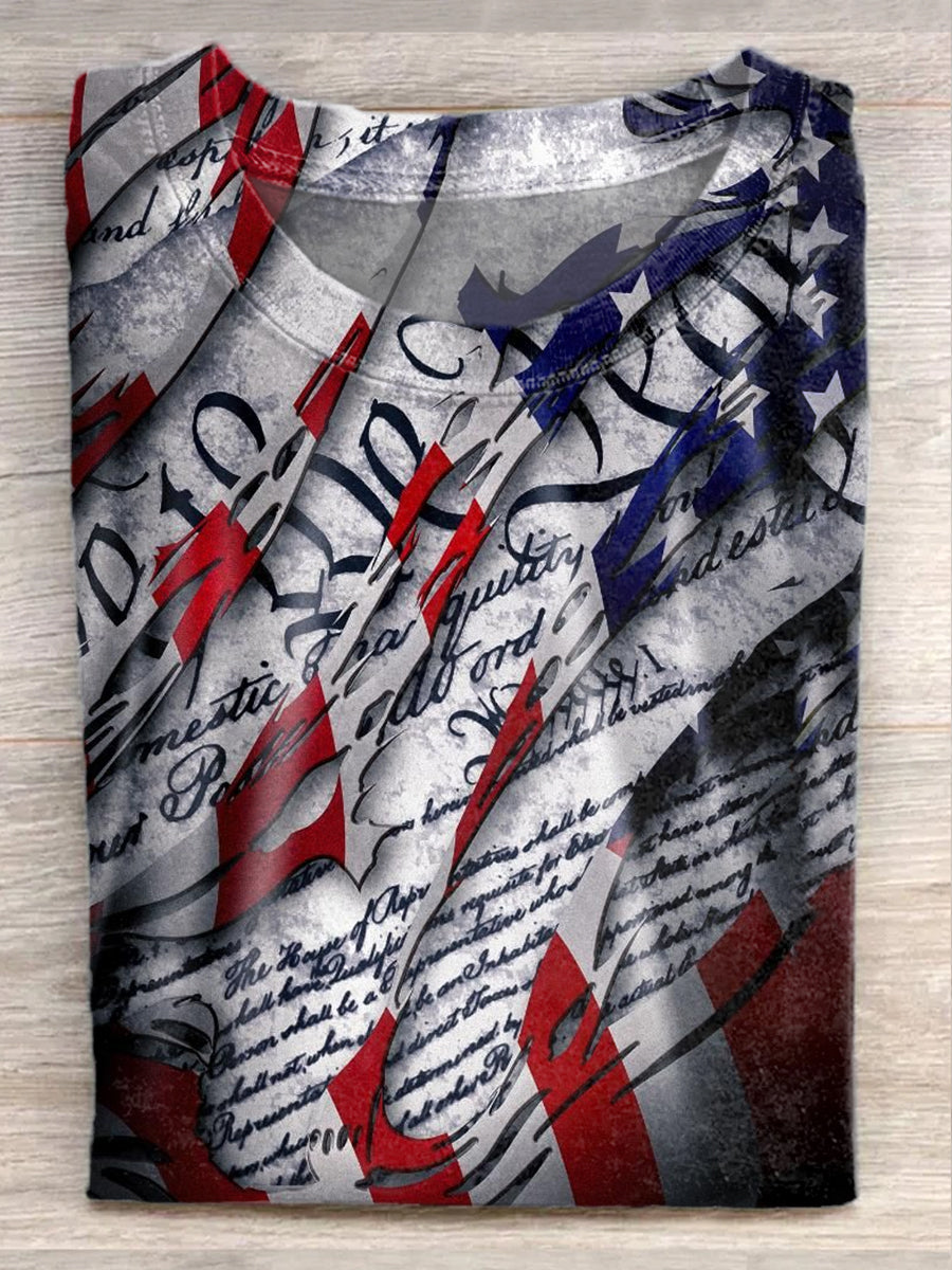 Vintage Independence Day Illustration Art Print Casual T-Shirt