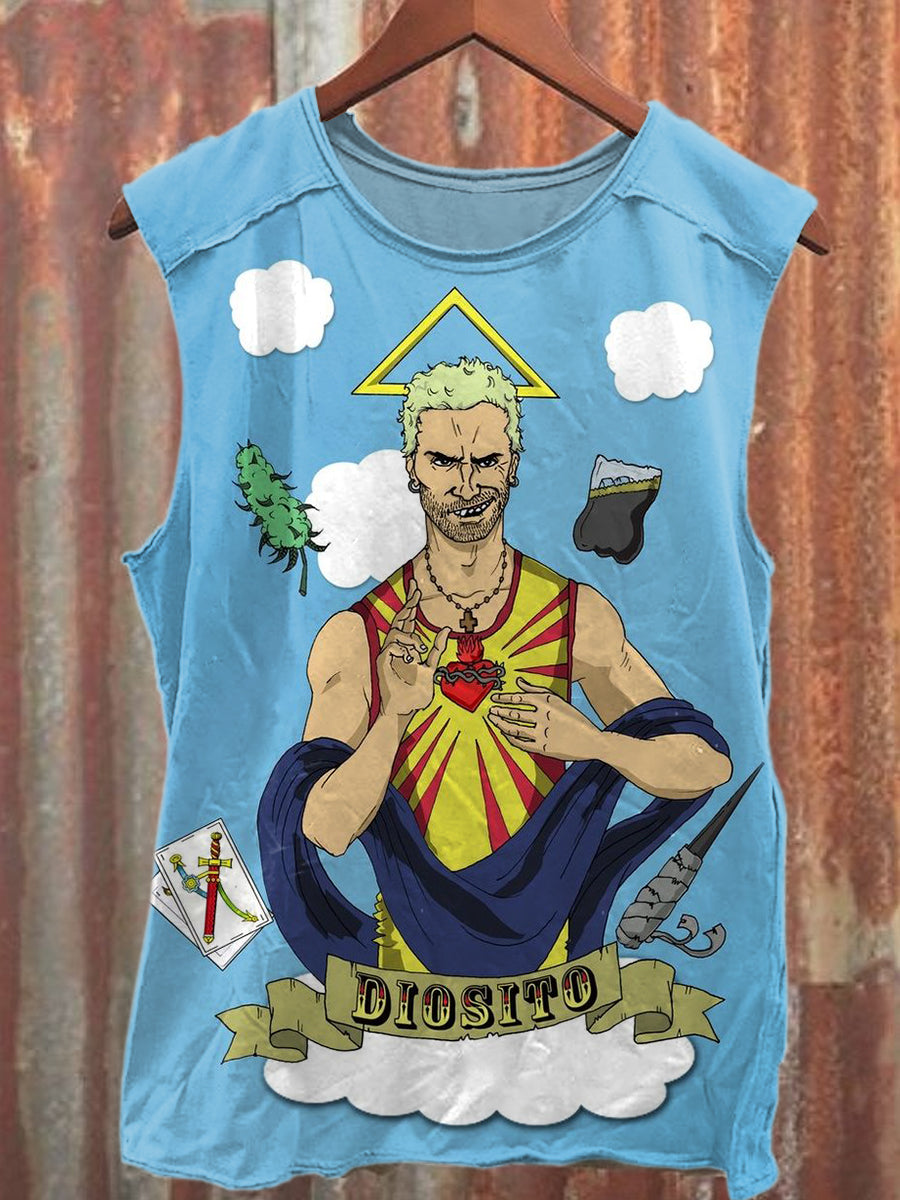 Retro Illustration Art Print Casual Cotton Tank Top