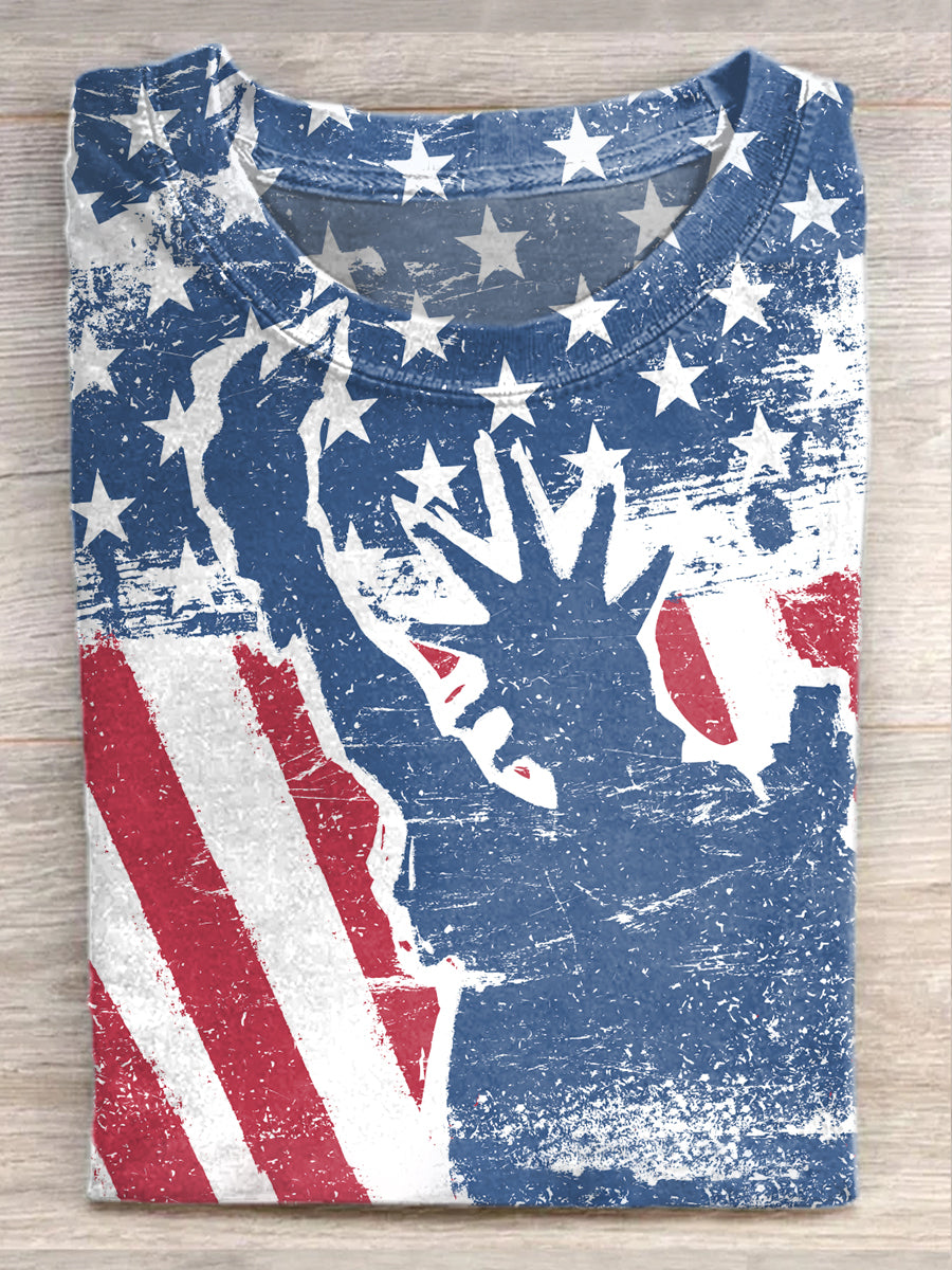 Vintage Independence Day Illustration Art Print Casual T-Shirt