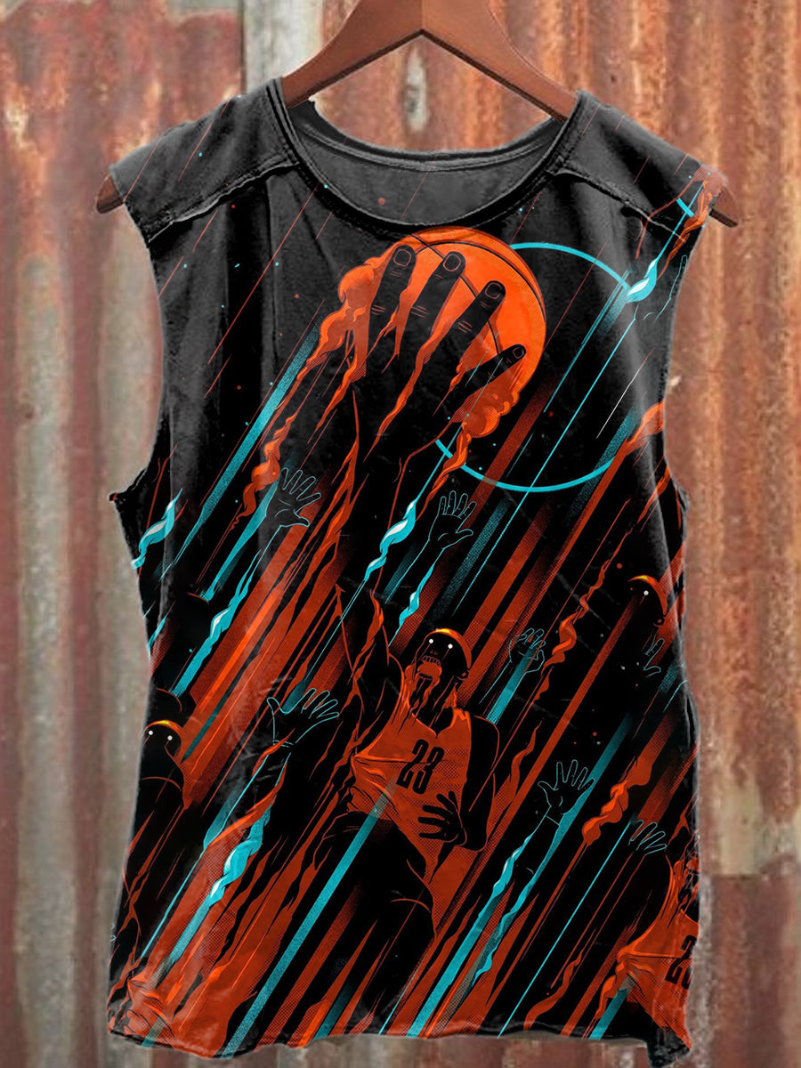 Retro Basketball Game Illustration Art Print Casual Cotton Tank Top