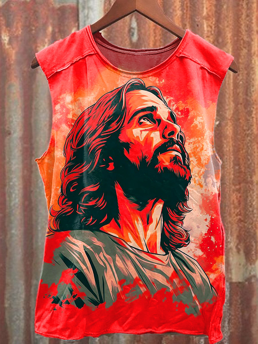 Men's Casual Jesus Printed Tank Top
