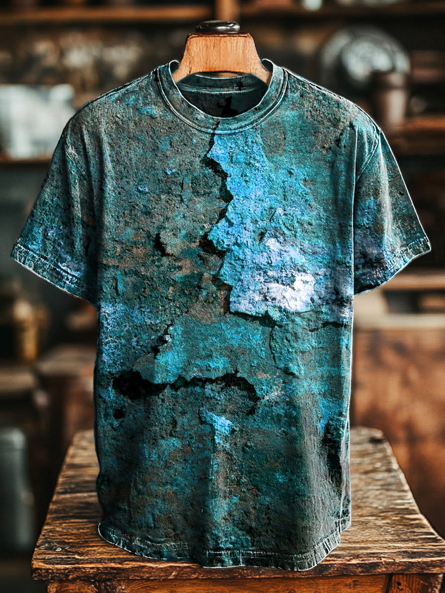 Unisex Retro Aged Rust Printed Casual Loose Short Sleeve T-Shirt