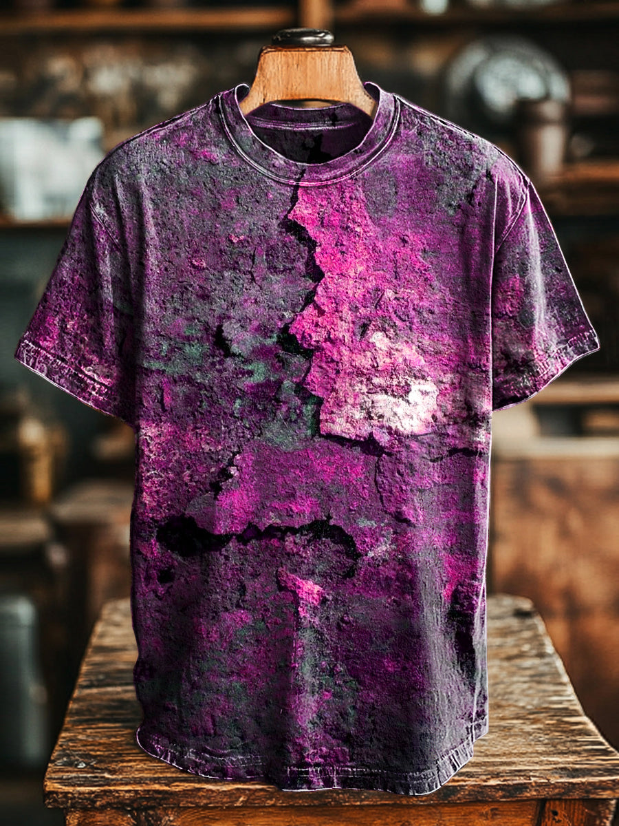 Unisex Retro Aged Rust Printed Casual Loose Short Sleeve T-Shirt
