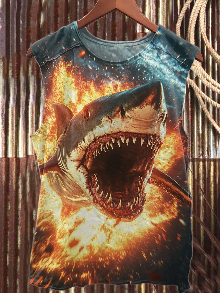 Fierce Shark Art Print Casual Tank Top