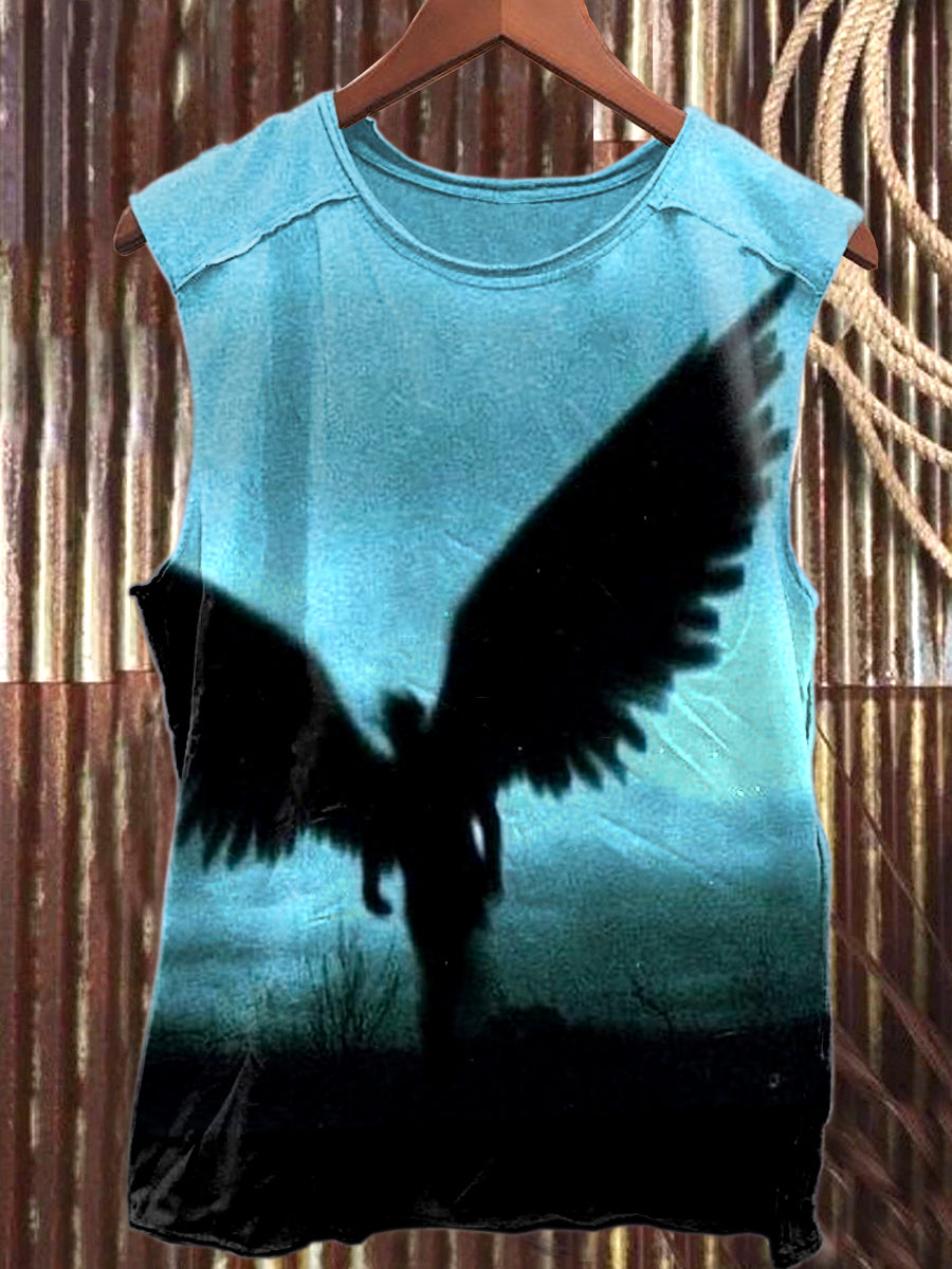 Retro Angel Wings Illustration Casual Loose Tank Top
