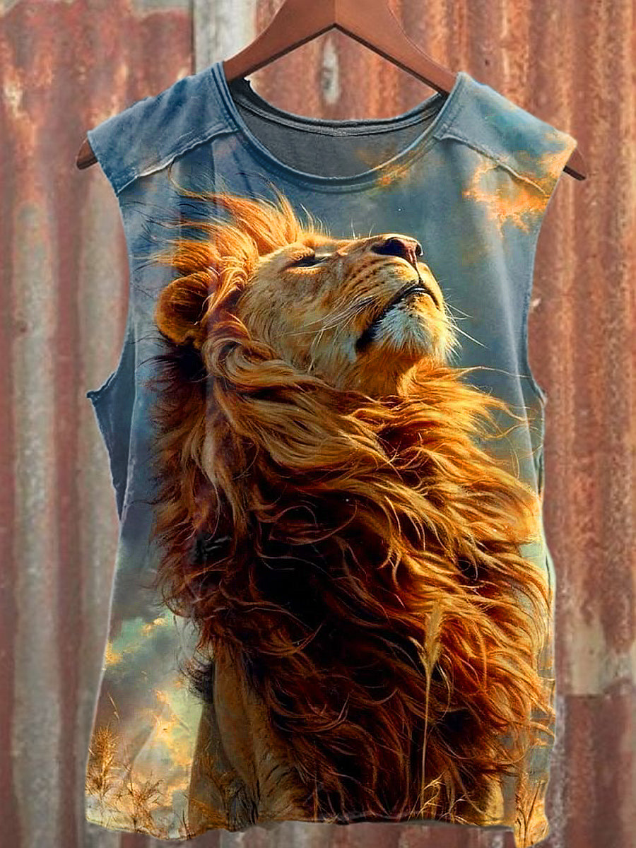 Men's Casual Lion Printed Tank Top