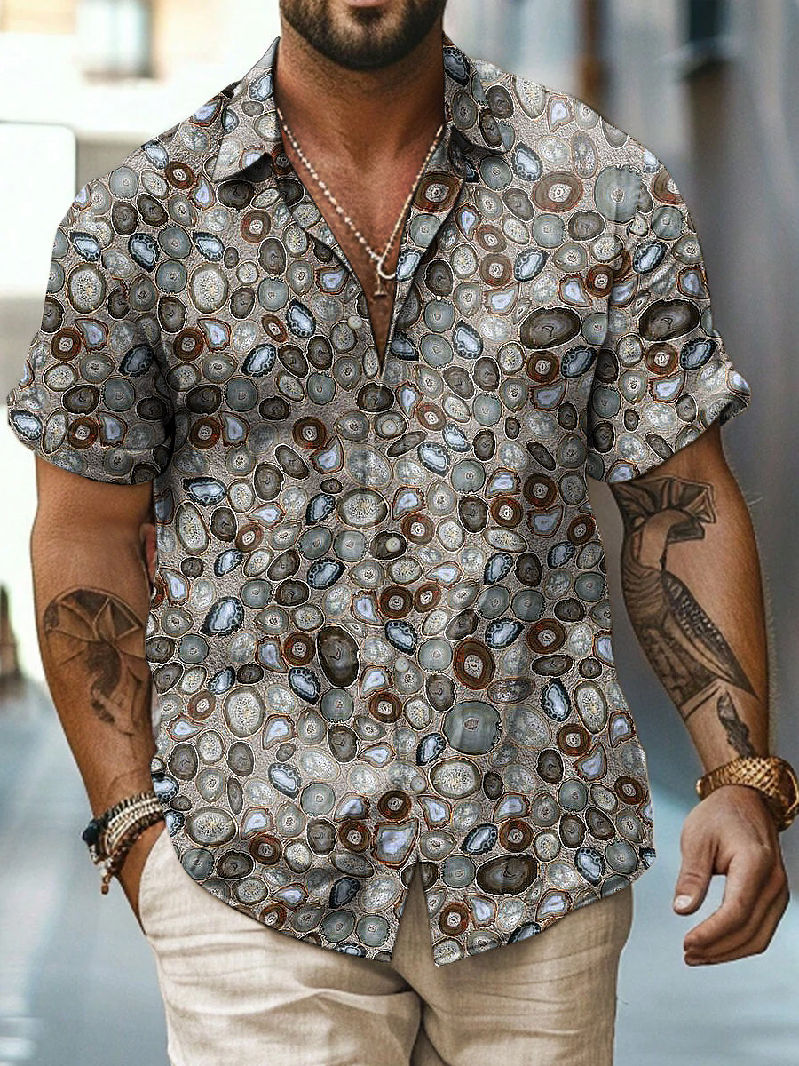 Geometry Printed Vintage Fashion Lapel Loose Short Sleeve Shirt