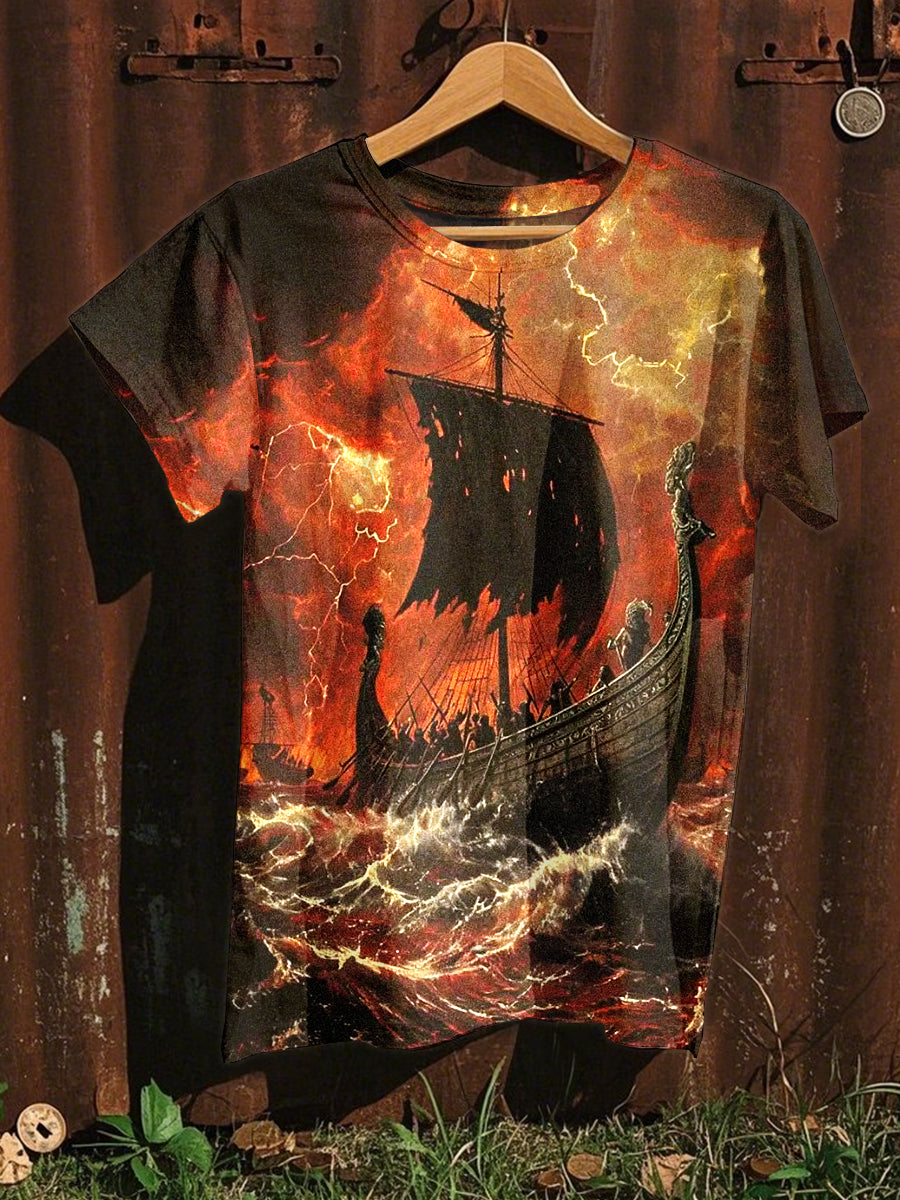 Nautical Pirate Art Print Casual Loose T-Shirt