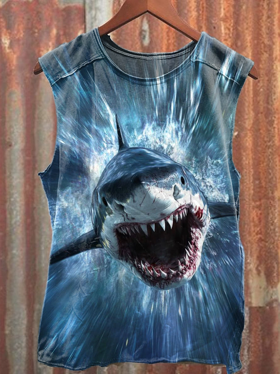 Men's Casual Shark Printed Tank Top