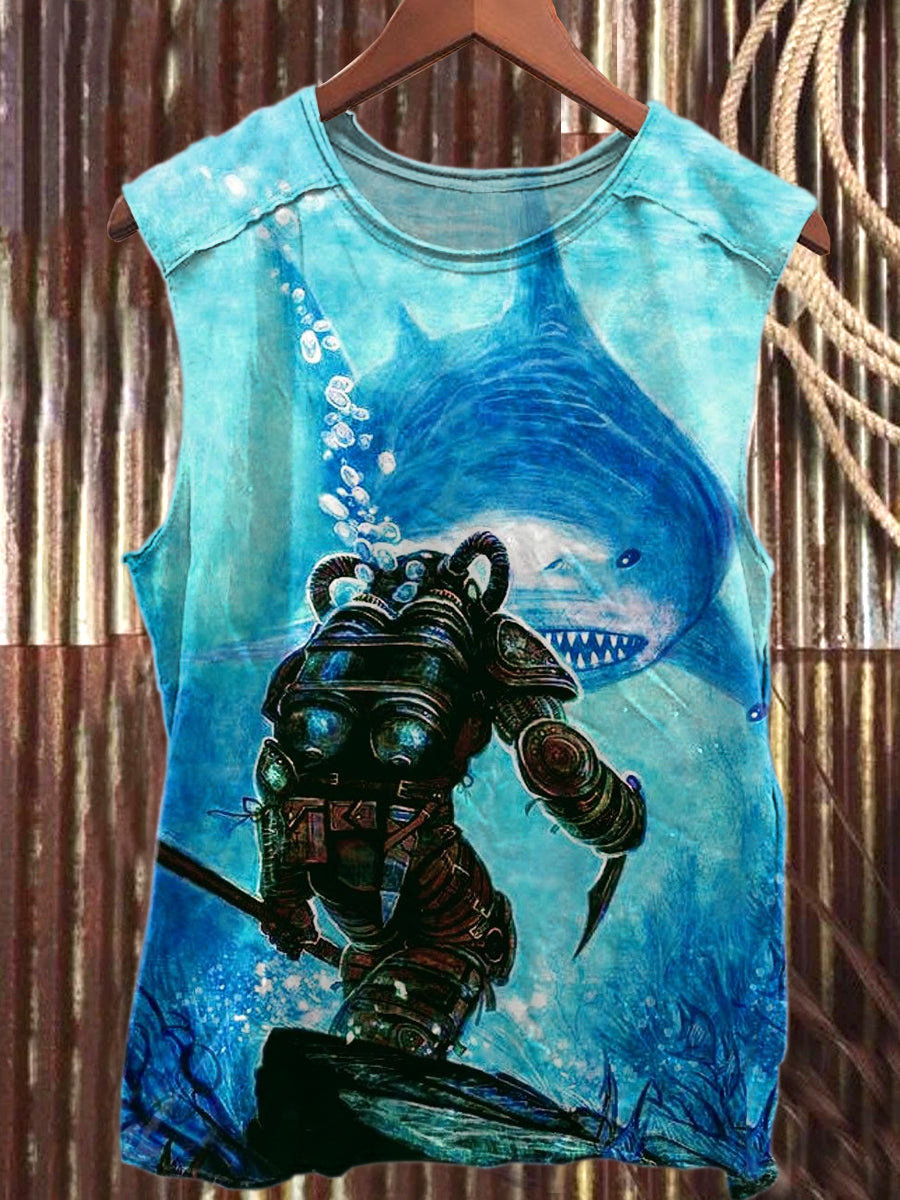 Fierce Shark Art Print Casual Tank Top