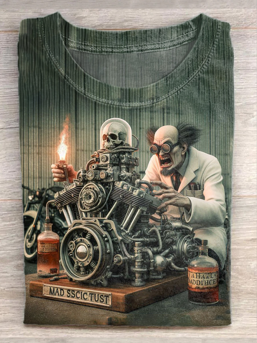 Retro Mechanic Art Print Casual Cotton T-Shirt