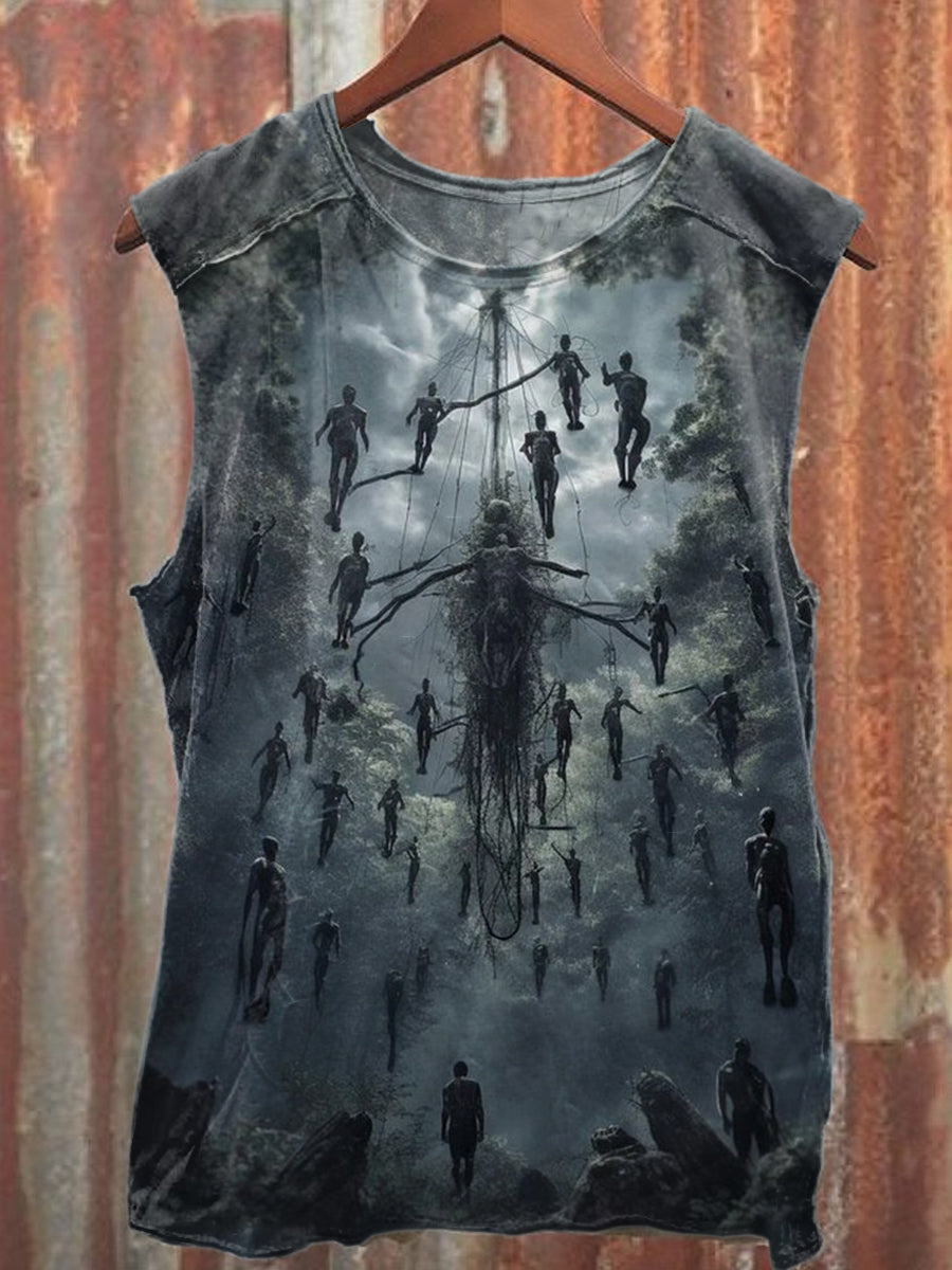 Vintage Art Print Casual Cotton Tank Top