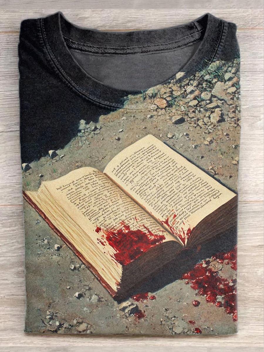 Retro Bible Book Art Print Cotton T-Shirt