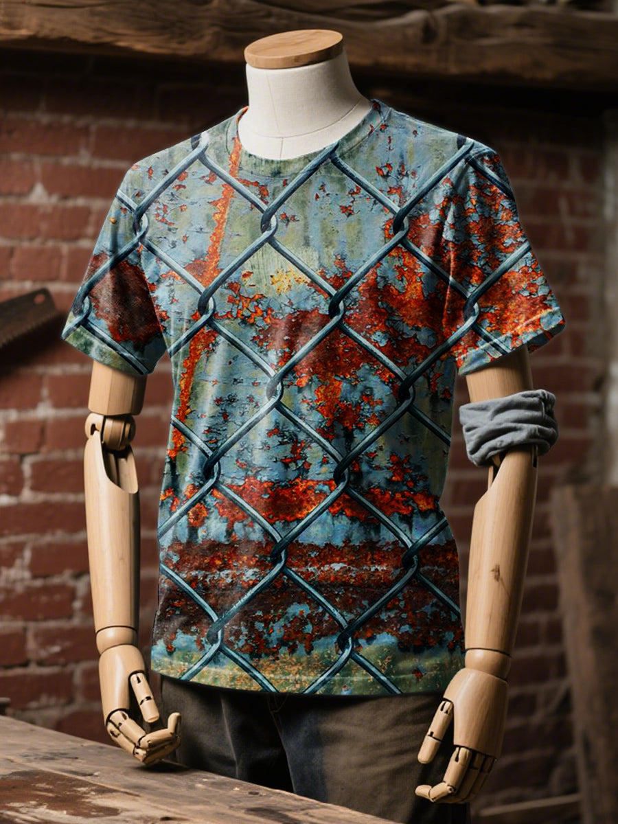 Industrial Style Rusty Mechanical Print Casual Loose T-Shirt