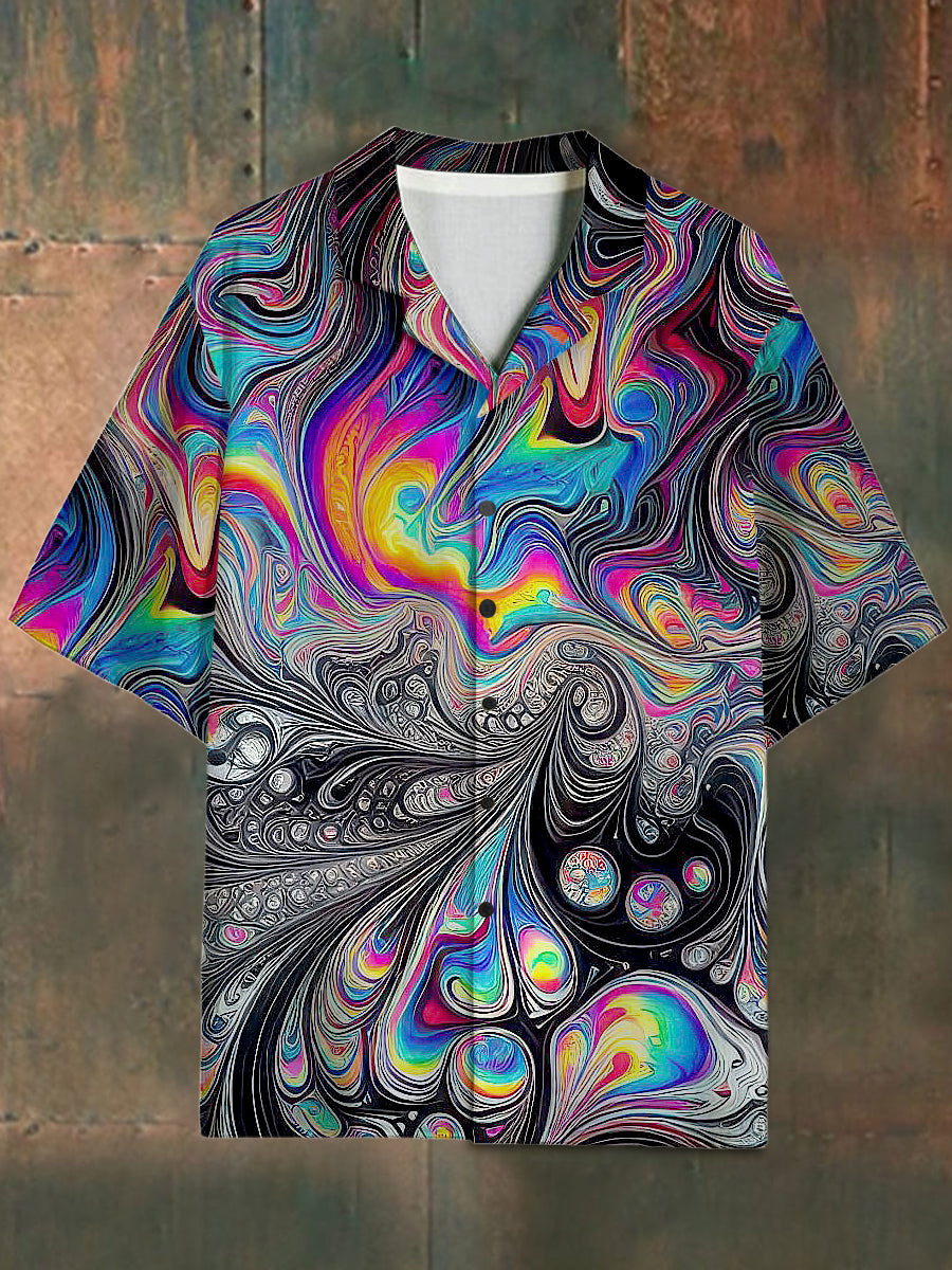 Men's Vintage Abstract Pattern Stand Collar Short Sleeve Shirt