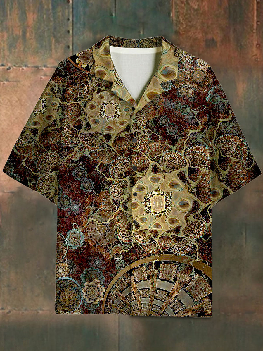 Men's Vintage Abstract Pattern Stand Collar Short Sleeve Shirt