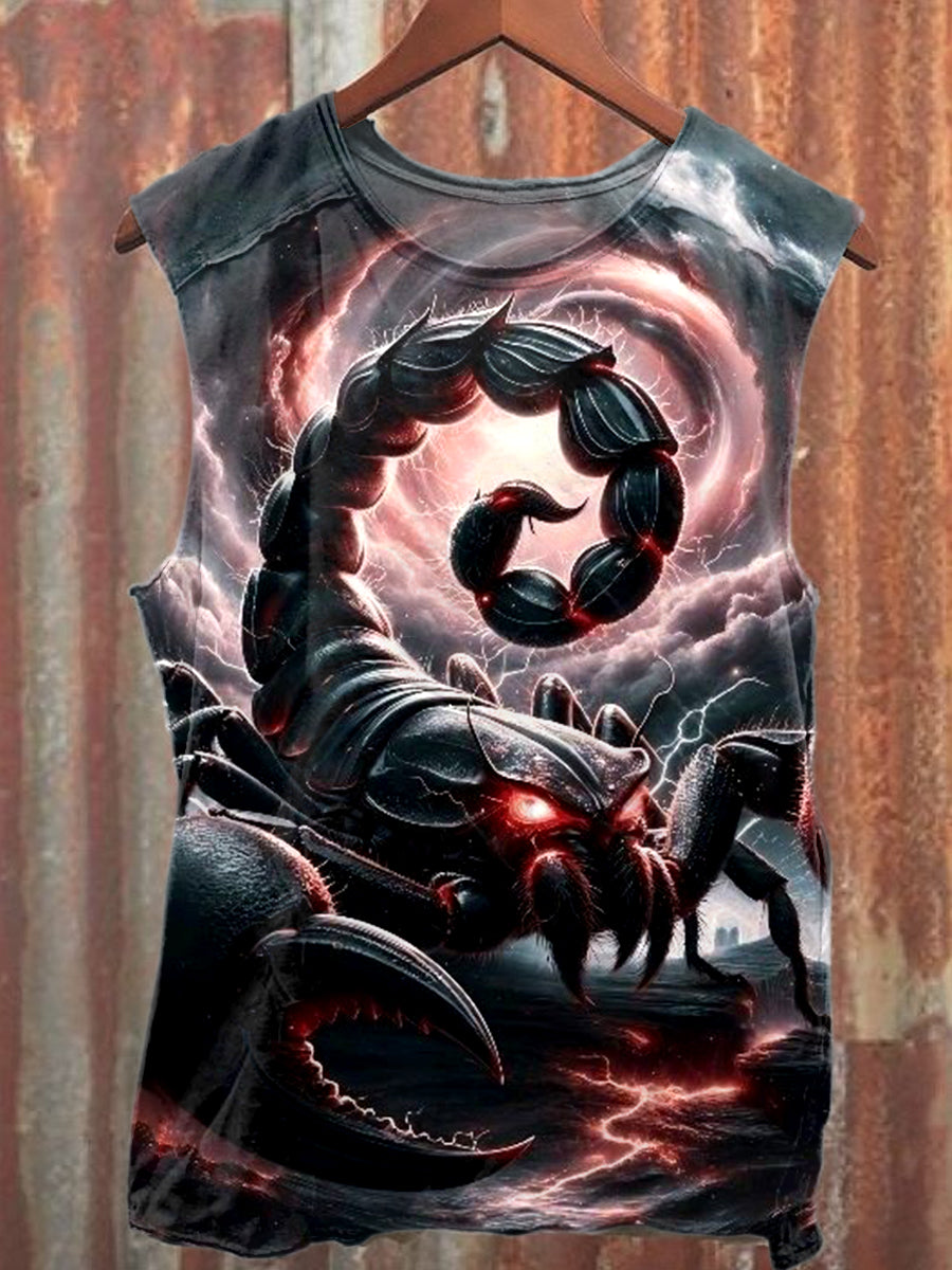 Fierce Scorpion Print Casual Cotton Tank Top