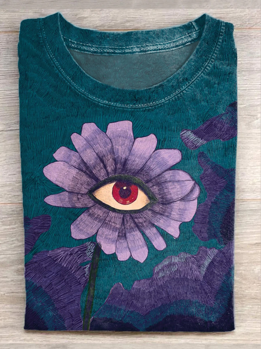 Vintage Floral Print Casual Cotton T-Shirt