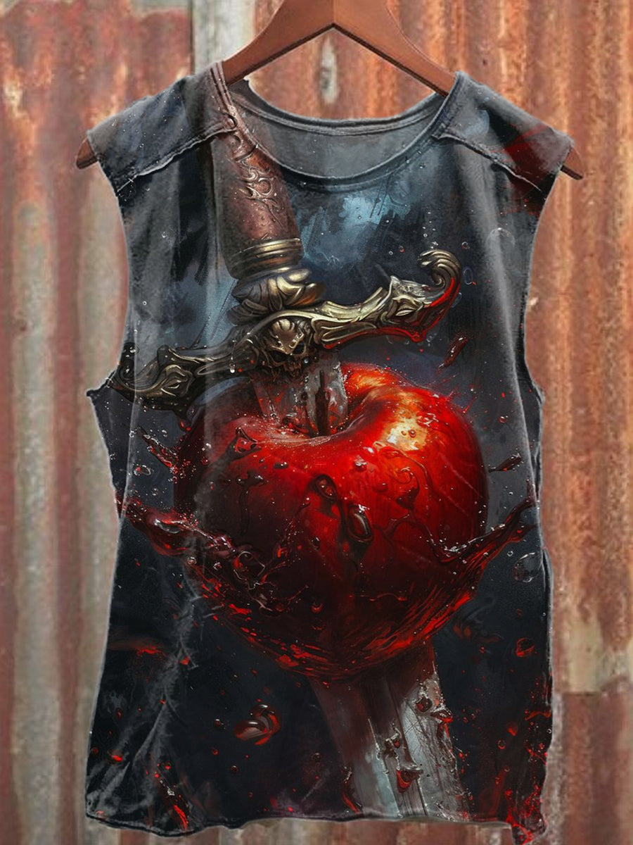 Retro Sword Print Casual Cotton Tank Top