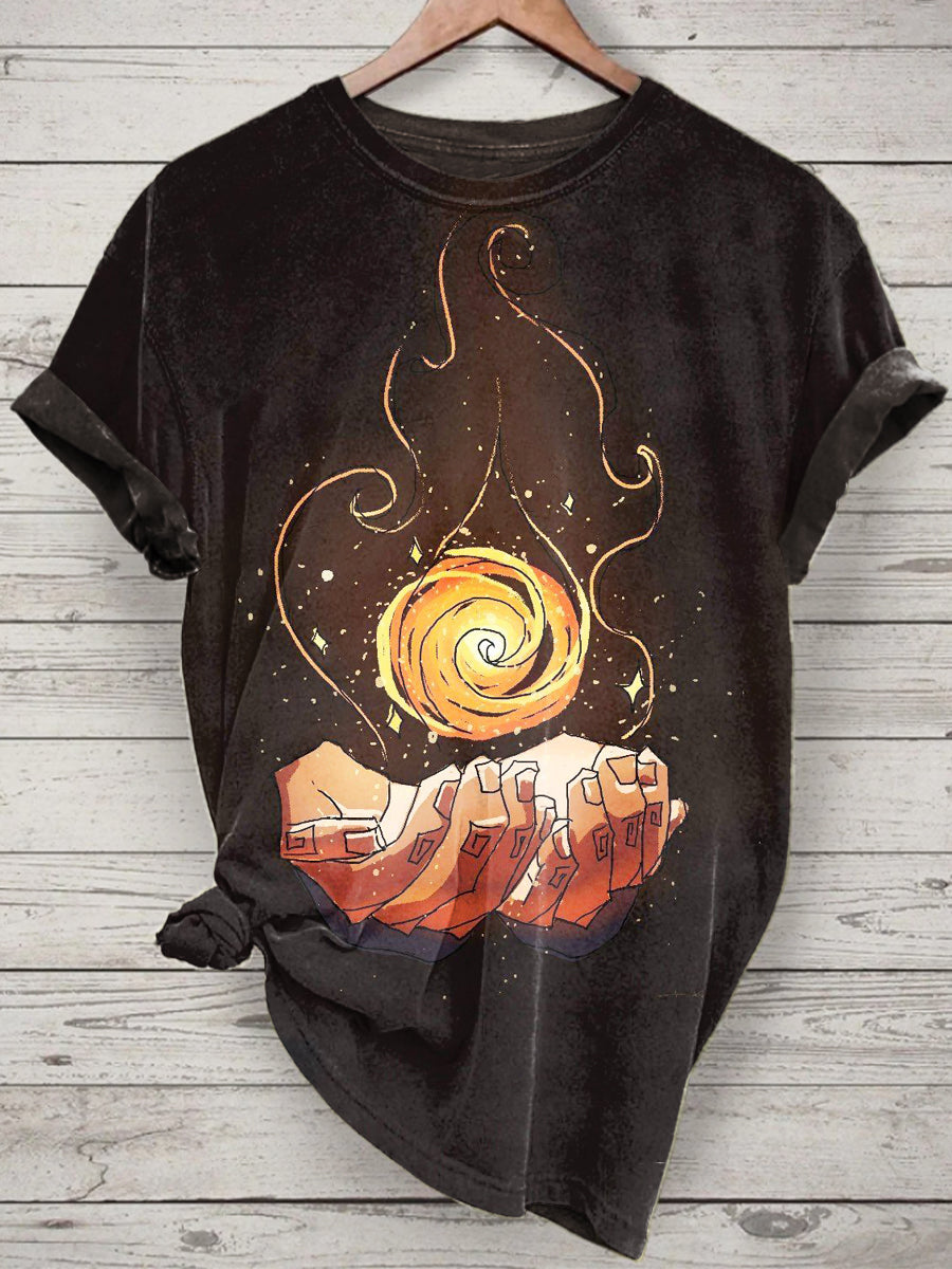 Unisex Flame Printed Vintage Fashion Loose Short Sleeve T-Shirt