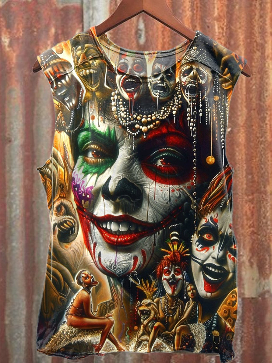 Clown Club Printed Casual Cotton Loose Tank Top
