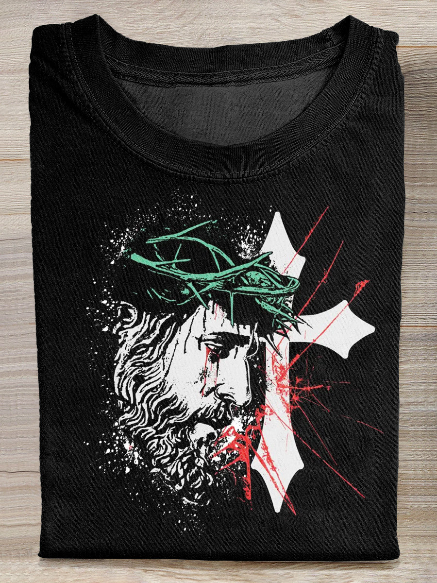 Retro Jesus Graffiti Illustration Casual Loose T-shirt
