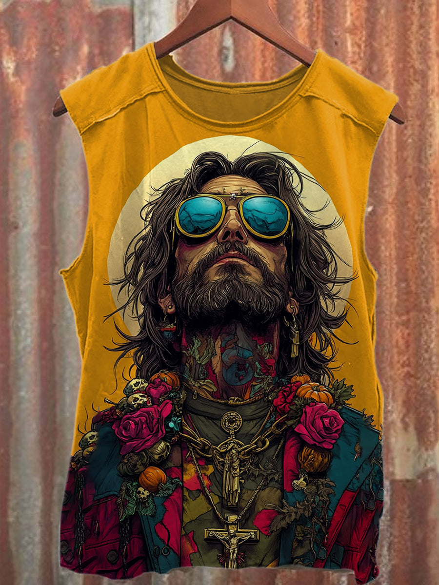 Retro Illustration Printed Casual Loose Tank Top