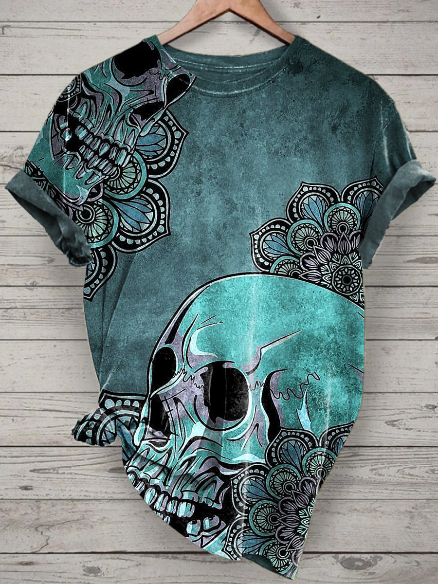 Unisex Skull Printed Vintage Fashion Loose Short Sleeve T-Shirt